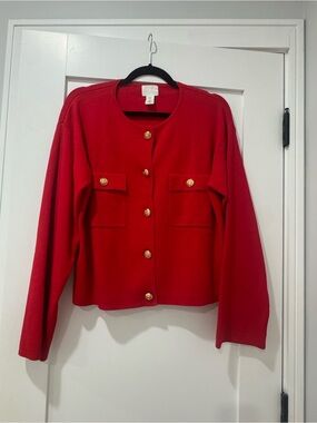 H&M Red Button-Front Pocket Sweater